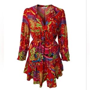 Farm Rio Magic Forest Dress Size Small - Vibrant Tropical Print Long Sleeve Mini
